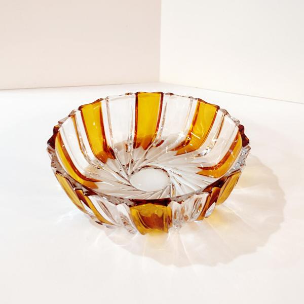 Vintage Echt Bleikristall Gepresst Amber and Clear Crystal Bowl, West German Crystal Fruit /  Serving / Centerpiece Bowl