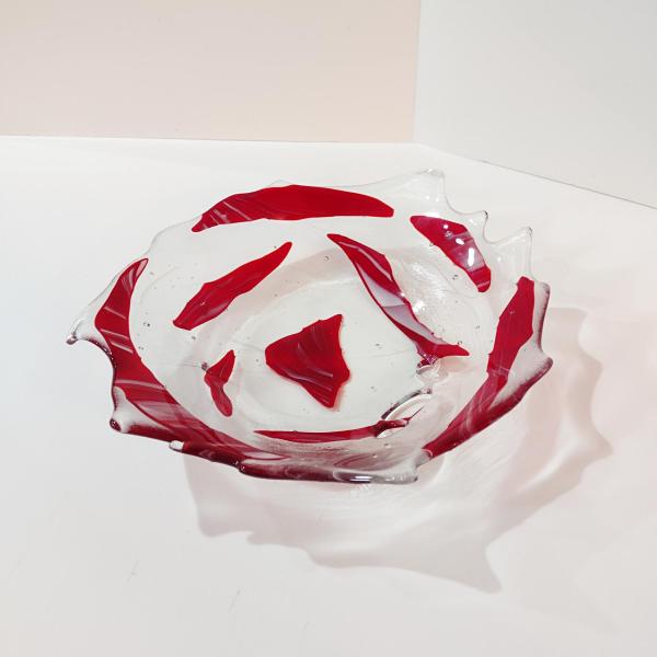 Fused Glass Fruit Bowl, Funky Red and Clear Glass Bowl