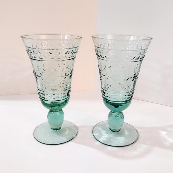 Vintage Studio Nova Adirondack Green Water Goblets, Set of Two