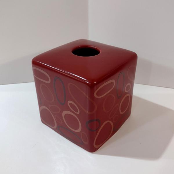 Vintage Ceramic Square Tissue Box Cover Holder, Angela Adams Lulu Cinnamon Retro Bathroom Decor