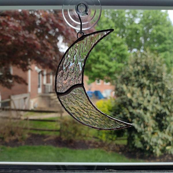 Crescent Moon Stained Glass Iridescent and Clear Textured Glass shops Leaded Glass Suncatcher Window hanging