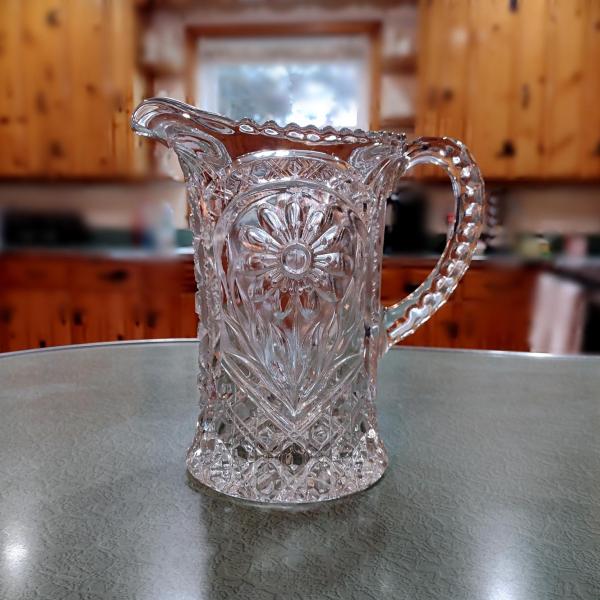 Vintage Clear Pressed Glass Pitcher, Imperial Glass Mayflower 678 Pattern Design, Large 48 Ounce Capacity Pitcher
