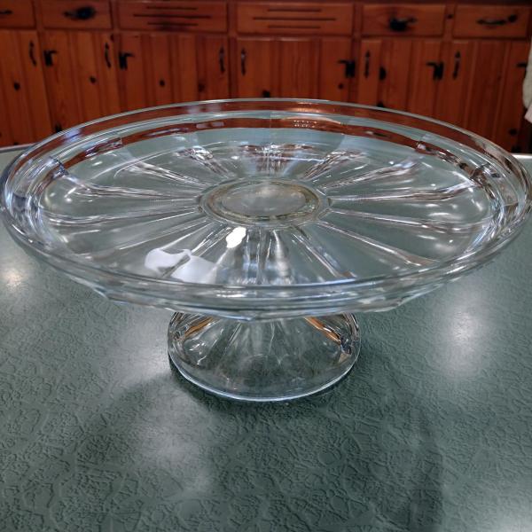 Vintage Pressed Glass 11 Inch Pedestal Cake Stand, Pastry Stand, Cupcake Plate