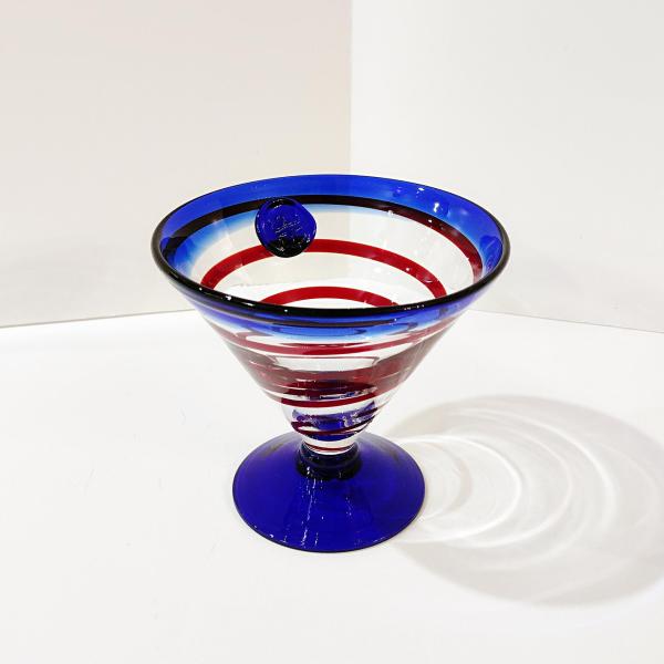 Vintage Hand Blown Kosta Boda Royal Caribbean Martini / Margarita Glass, Blue Red, and Clear Swirled Glass