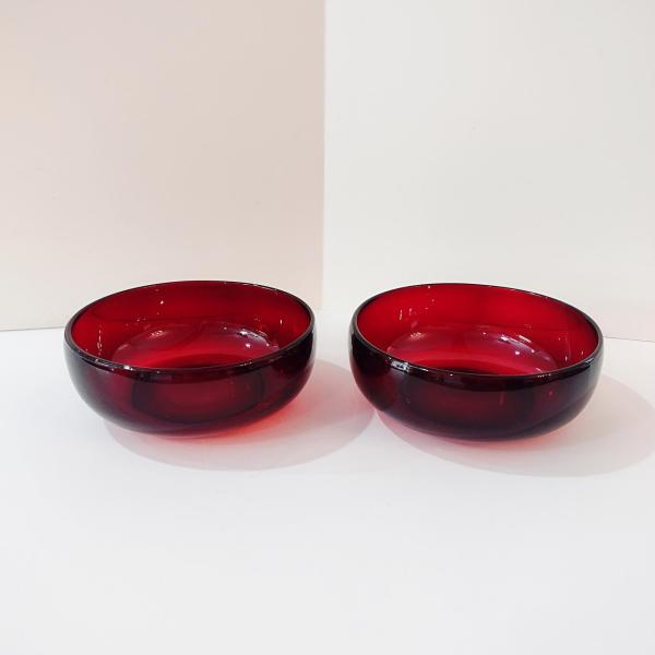 Vintage Luminarc Simplicity Ruby Red Glass 6 Inch Bowls, Set of Two