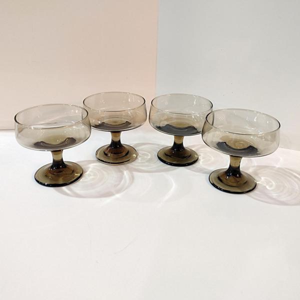Vintage Libbey Tawny Accent Low Champagne Glasses, Dessert Coupes, Set of Four