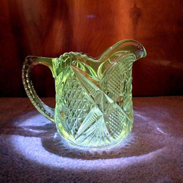 Antique Clear Pressed Glass Milk Pitcher, US Glass Company Pennsylvania #15048, Vintage EAPG Vaseline Glass